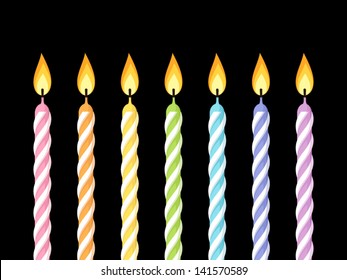 Colorful birthday candles. Vector illustration.