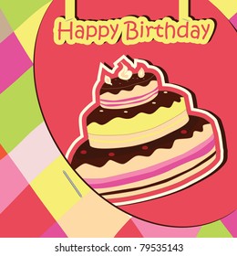 Colorful Birthday Card with cake. Vector illustration