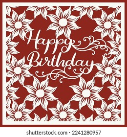 Colorful Birthday card with flowers, poster, Layered paper cut style, Paper cut Birthday card. Paper craft, card template
