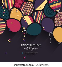 Colorful Birthday Card With Paper Balloons And Wishes.