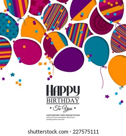 Colorful Birthday Card With Paper Balloons And Wishes.