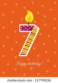 Colorful birthday card, seven years old, number seven, ideal for seventh birthday