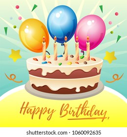 colorful birthday card theme with big cake