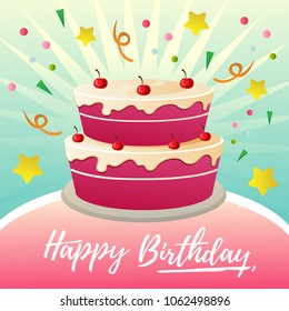 colorful birthday card theme with party cake