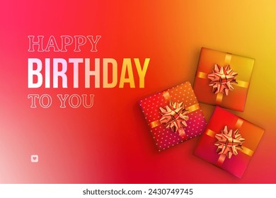 Colorful birthday gifts and festive text on colorful bright space