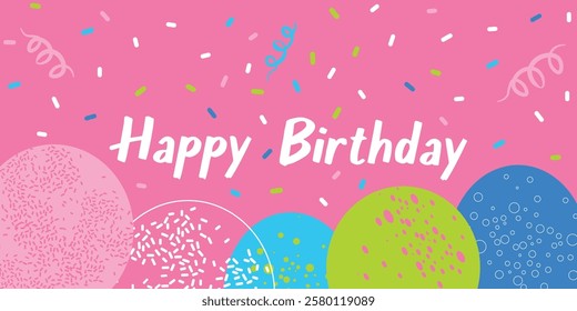 Colorful Birthday Greeting Card Design with Festive Decorations and Confetti Elements