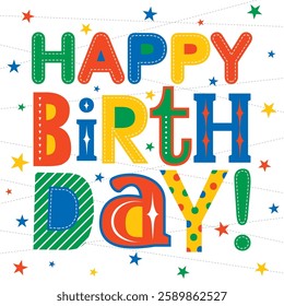 colorful birthday greeting card woth star confetti