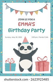 Colorful birthday invitation template with cake and candles. Great for children’s printable cards, party flyers, and festive digital projects.
