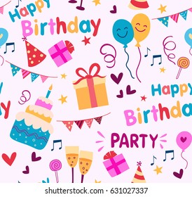 Colorful birthday party background with cute birthday graphics.