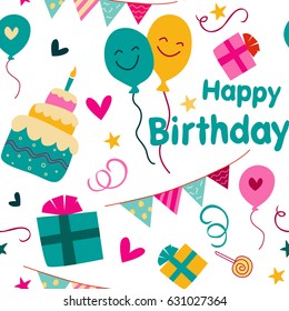 Colorful birthday party background with cute birthday graphics.