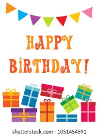Colorful birthday party card with presents