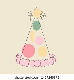 A colorful birthday party hat featuring a hand-painted star on top. The hat is ready to bring joy and celebration to any festive event