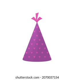 Colorful Birthday Party Hat on White Background. Funny Cartoon Cone Cap for Celebration Anniversary. Accessory for Decoration New Year Party. Isolated Vector Illustration.