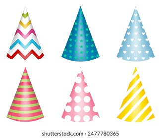 Colorful Birthday Party Hats with Various Patterns