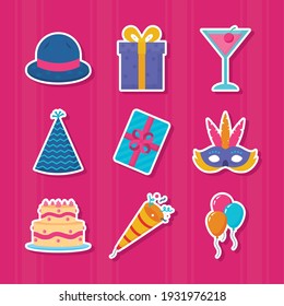 colorful birthday party icon set