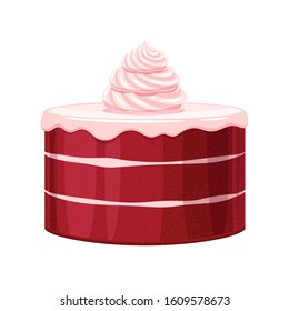 Colorful birthday red velvet cake decorated with cream vector illustration. Bakery icon.