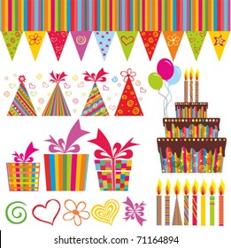 Colorful Birthday Set. Isolated on white background. Vector illustration