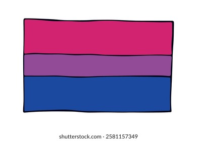 Colorful Bisexual pride flag Happy pride day LGBTQ community Pride Month Vector hand drawn doodle for posters, stickers, logo, cards