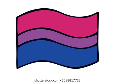 Colorful Bisexual pride flag Happy pride day LGBTQ community Pride Month Vector hand drawn doodle for posters, stickers, logo, cards