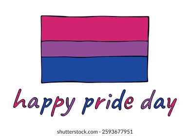 Colorful Bisexual pride flag Happy pride day LGBTQ community Pride Month Vector hand drawn doodle for posters, stickers, logo, cards