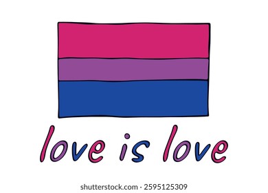 Colorful Bisexual pride flag Happy pride day LGBTQ community Pride Month Vector hand drawn doodle for posters, stickers, logo, cards