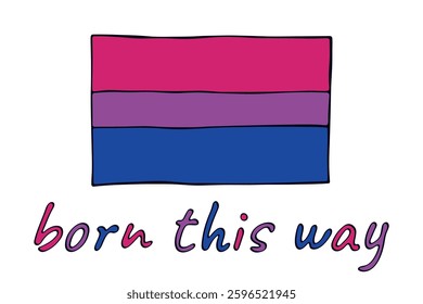 Colorful Bisexual pride flag Happy pride day LGBTQ community Pride Month Vector hand drawn doodle for posters, stickers, logo, cards