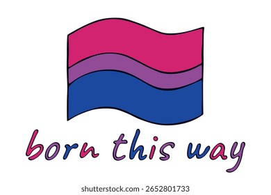 Colorful Bisexual pride flag Happy pride day LGBTQ community Pride Month Vector hand drawn doodle for posters, stickers, logo, cards