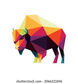 Colorful Bison Polygon low poly. Colorful abstract Bison Icon. Bison full color illustration