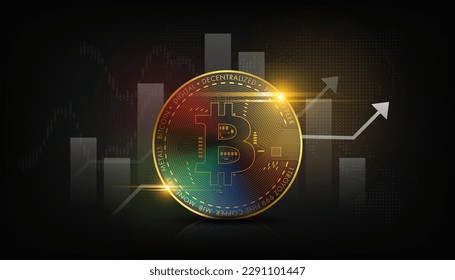 Colorful bitcoin blockchain technology concept