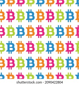 Colorful bitcoin crypto vector seamless repeat pattern.