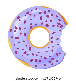 Colorful bitten donut on white background, flat vector illustration