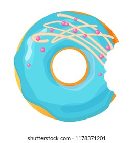 Colorful bitten donut on white background, flat vector illustration
