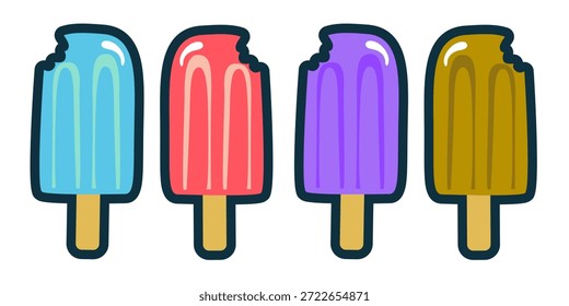Ilustração de vetor Colorful Bitten Popsicle Collection
