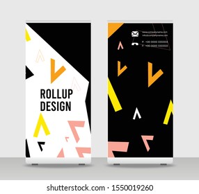 Colorful black background Abstract Shapes Modern Exhibition Advertising Trend Business Roll Up Banner Stand Poster Brochure flat design template creative concept. Colorful Roll Up EPS. Presentation