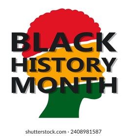 Colorful Black History Month celebration banner. Abstract African American woman and text. Observed annually in February in the USA and Canada, and in October in the UK.
