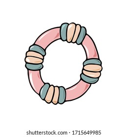 Colorful black outline cartoon hand drawn dog rubber toy vector illustration isolated on a white background. House pet stuff concept. Puppy training equipment, accessories, toys, treats.