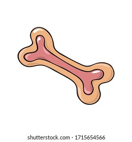 Colorful black outline cartoon hand drawn dog treets vector illustration isolated on a white background. House pet stuff concept. Puppy training equipment, accessories, toys, treats, bones, food.