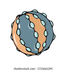 Colorful black outline cartoon hand drawn dog rubber ball vector illustration isolated on a white background. House pet stuff concept. Puppy training equipment, accessories, toys, treats.