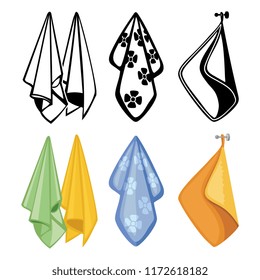 Colorful and black towels collection. Textile towels vector icons for kitchen, spa, gygiene illustration