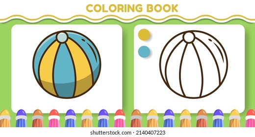 Colorful and black and white beach ball hand drawn cartoon doodle coloring book for kids