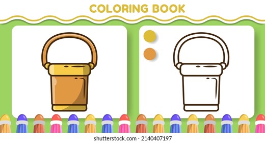 Colorful and black and white bucket hand drawn cartoon doodle coloring book for kids