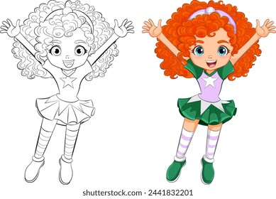 Colorful and black and white cartoon girl vector.