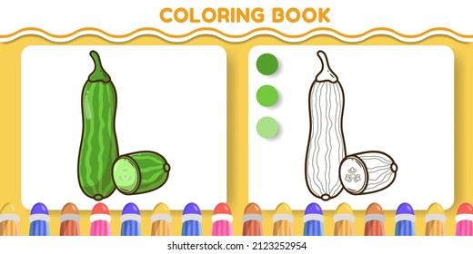 Colorful and black and white cucumber with slices hand drawn cartoon doodle coloring book for kids