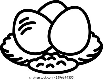 Colorful and black and white eggs and nest for coloring book. Isolated on white background. illustration vector.