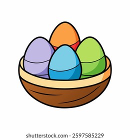Colorful and black and white eggs and nest for coloring book. Isolated on white background. illustration vector.