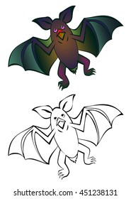 Colorful and black and white pattern bat, vector cartoon image.