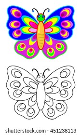 Colorful and black and white pattern butterfly, vector cartoon image.