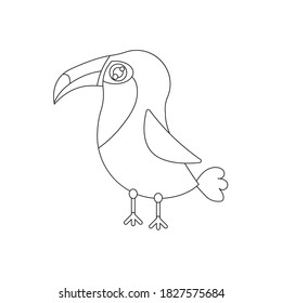 Colorful and black and white pattern for coloring. Illustration of cute toucan. Worksheet for children and adults. 