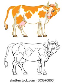 Colorful black and white pattern cow, vector cartoon image