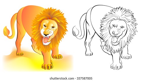 Colorful and black and white pattern loin, vector cartoon image.
